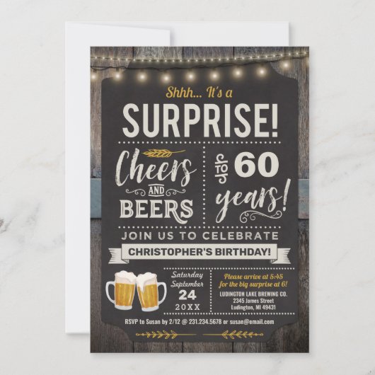Surprise Cheers and Beers Invitation 60e anniversa (Devant)