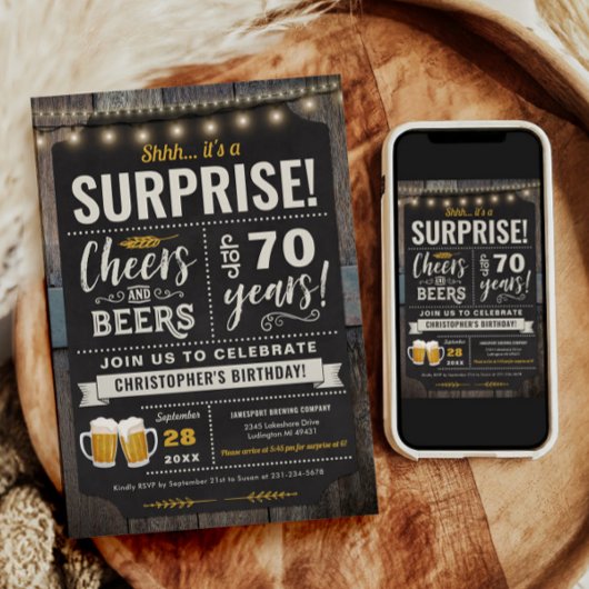 Surprise Cheers and Beers Invitation 70e anniversa
