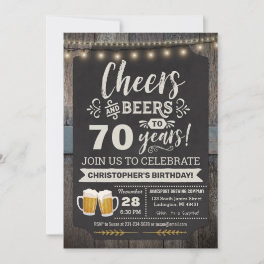 Surprise Cheers and Beers Invitation 70e anniversa (Devant)