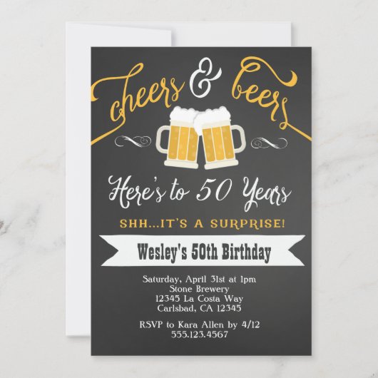 Surprise Cheers & Beers Invitation 50e anniversair (Devant)