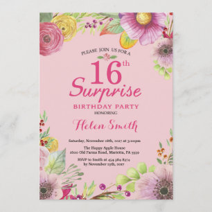 Surprise Floral 16e verjaardag uitnodiging voor vr