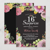 Surprise Floral 16th Birthday Invitation for Women Kaart (Voorkant / Achterkant)