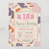 Surprise Floral 18e anniversaire Invitation Rose r (Devant / Derrière)