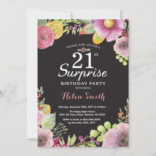 Surprise Floral 21e anniversaire Invitation pour f (Devant)