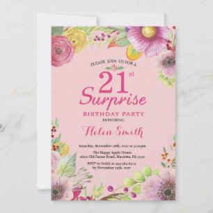 Surprise Floral 21e anniversaire Invitation pour f