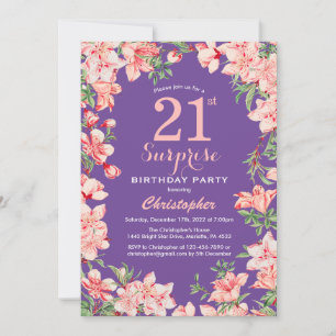 Surprise Floral 21st Birthday Pink Flowers Paars Kaart
