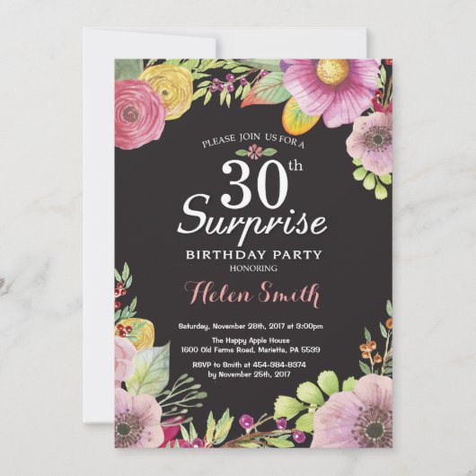 Surprise Floral 30e anniversaire Invitation pour f (Devant)