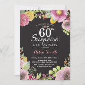 Surprise Floral 60th Birthday Invitation for Women Kaart (Voorkant)