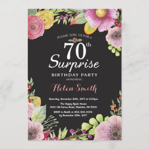 Surprise Floral 70th Birthday Invitation for Women Kaart