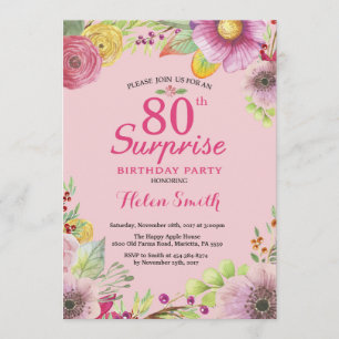 Surprise Floral 80e anniversaire Invitation pour f