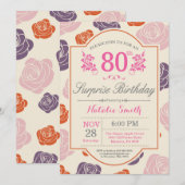 Surprise Floral 80e anniversaire Invitation Rose r (Devant / Derrière)