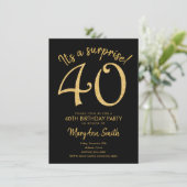 Surprise Forty Gold 40th Birthday Party Invitation (Debout devant)