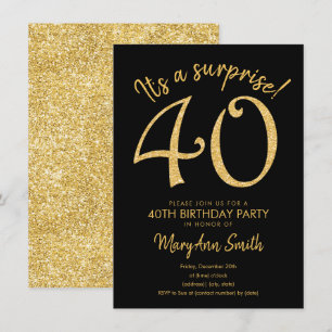 Surprise Forty Gold 40th Birthday Party Invitation