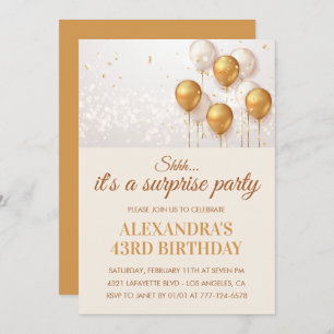 Surprise Gold Balloons 43e anniversaire invitation