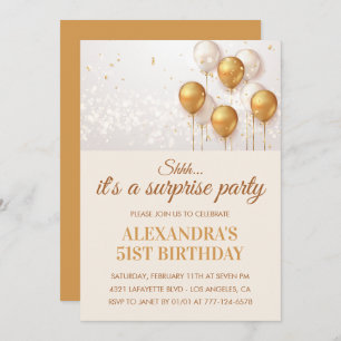 Surprise Gold Balloons 51e anniversaire invitation