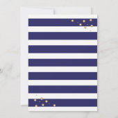 Surprise Gold Glitter Birthday Navy Stripe Invite Kaart (Achterkant)