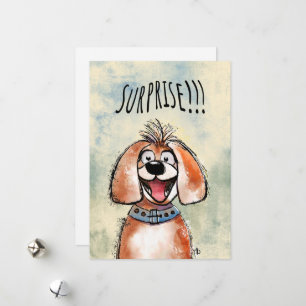 Surprise. Happy Dog! Funny card. Feestdagenkaart