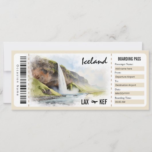 Surprise IJsland Boarding Pass Cadeaubon Kaart (Voorkant)