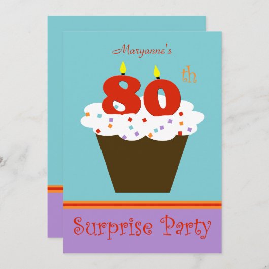 Surprise Invitation de fête de 80e anniversaire (Devant / Derrière)