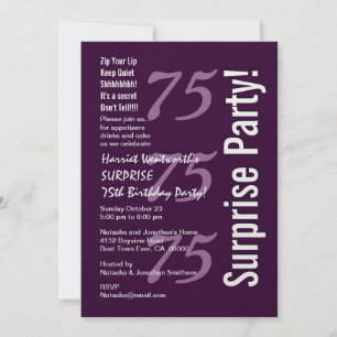 SURPRISE Modern 75th Birthday Paars Metallic Kaart