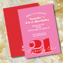 SURPRISE! Modern Pink Red Minimalist 21st Birthday