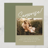 Surprise Modern Sage Green Verloving Foto Save The Date (Voorkant / Achterkant)