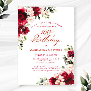 SURPRISE PARTY 100e Verjaardag Rood Roze Bloemen Kaart
