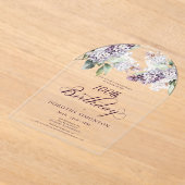 SURPRISE PARTY 100ste Verjaardag Paarse Bloemenboo Acryl Uitnodigingen (Laagn)