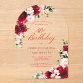 SURPRISE PARTY 40e Verjaardag Rood Roze Bloemenboo Acryl Uitnodigingen (Voorkant)
