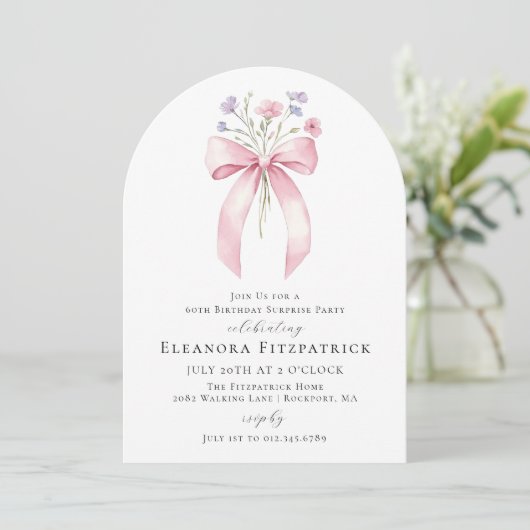 SURPRISE PARTY 60e Verjaardag Bow Wildflower Arch Kaart (Staand voorkant)