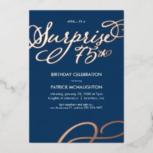 Surprise Party 75th Birthday Gold Foil Invitation Folie Uitnodiging