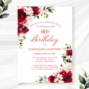 SURPRISE PARTY 90e verjaardag Rood Roze Bloemen Kaart