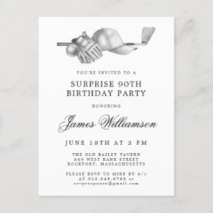 SURPRISE Party 90th Birthday Golf Thema Uitnodiging Briefkaart