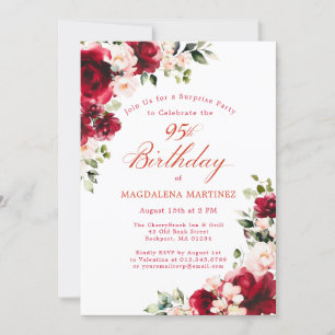 SURPRISE PARTY 95e Verjaardag Red Rose Pink Peony Kaart