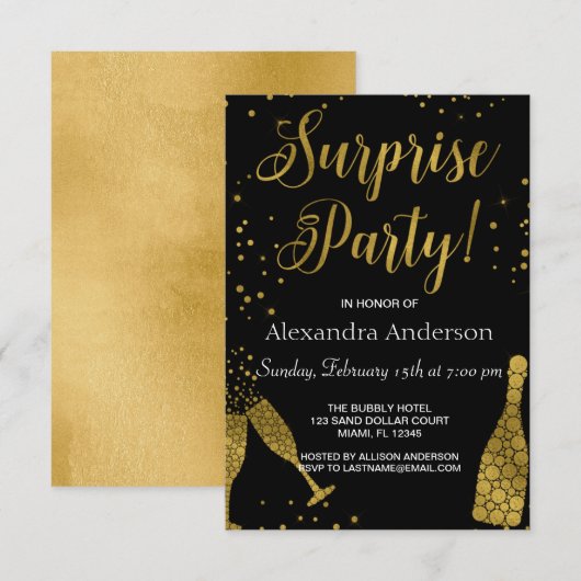Surprise Party Gold Foil Anniversaire Invitation (Devant / Derrière)