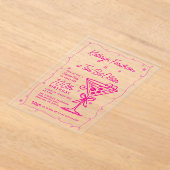 SURPRISE PARTY Pink Doodle Martini 100e verjaardag Acryl Uitnodigingen (Laagn)