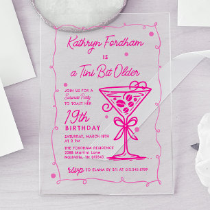 SURPRISE PARTY Pink Doodle Martini 19e verjaardag Acryl Uitnodigingen