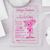 SURPRISE PARTY Pink Doodle Martini 50e verjaardag Acryl Uitnodigingen