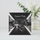 Surprise Party Zebra Black White bow Afbeelding Kaart (Staand voorkant)