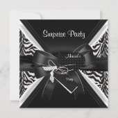 Surprise Party Zebra Black White bow Afbeelding Kaart (Voorkant)