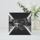 Surprise Party Zebra Black White Bow Kaart (Staand voorkant)