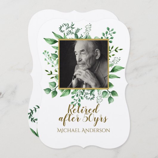 SURPRISE PHOTO Retraite Invitation Feuilles Kraft (Devant / Derrière)