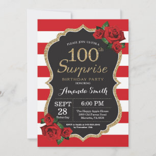 Surprise Red Rose 100e anniversaire Invitation Or