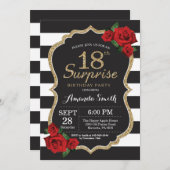 Surprise Red Rose 18e anniversaire Invitation Or (Devant / Derrière)