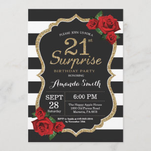 Surprise Red Rose 21e Anniversaire Invitation Or