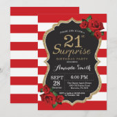 Surprise Red Rose 21st Birthday Invitation Gold (Devant / Derrière)