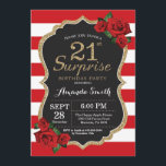 Surprise Red Rose 21st Birthday Invitation Gold<br><div class="desc">Surprise Red Rose 21st Birthday Invitation Gold Parties scintillant. Invitation de la fête d'anniversaire Black and Gold. Parties scintillant d'or. Des rayures rouges et blanches. Tableau de bord. Numérique imprimable.
Pour plus de personnalisation,  cliquez sur le bouton "Customiser" et utilisez notre outil de conception pour modifier ce modèle.</div>