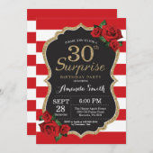 Surprise Red Rose 30e anniversaire Invitation Or (Devant / Derrière)