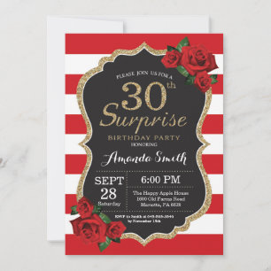 Surprise Red Rose 30e anniversaire Invitation Or