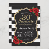 Surprise Red Rose 30e anniversaire Invitation Or (Devant / Derrière)